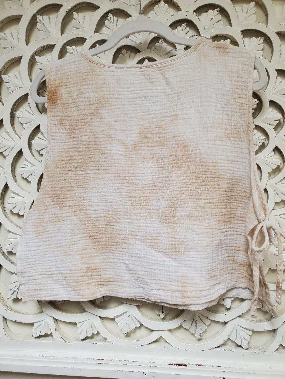 Zenana Crinkle Gauze Cotton Bib Tank Top Tea Dyed Overdyed Size LG NWOT - Picture 4 of 7